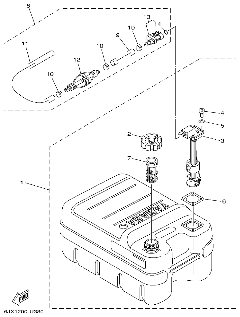 Yamaha F75F, F100G FUEL TANK 3 parts diagram